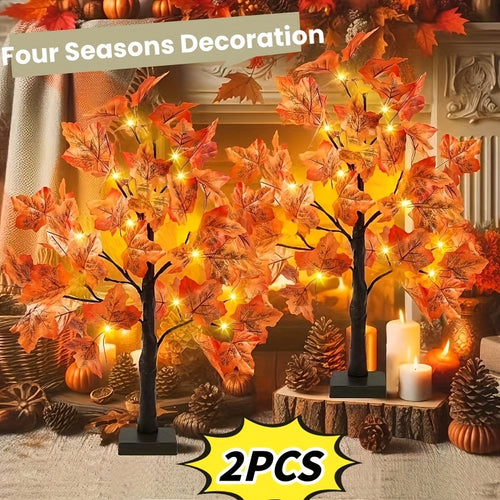 LED Maple Leaf Tree Table Lamp 2 Pack - 21 Inch Battery Powered Artificial Tree Light for Home Room Balcony Thanksgiving Christmas Fall Autumn Decor Indoor Festival Decoration