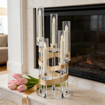 Clear Candelabra 5Arm Candlestick Candle Holder Acrylic, Taper Candle Holders For Wedding Centerpiece Dining Table Party Anniversary Decor