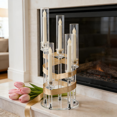 Clear Candelabra 5Arm Candlestick Candle Holder Acrylic, Taper Candle Holders For Wedding Centerpiece Dining Table Party Anniversary Decor