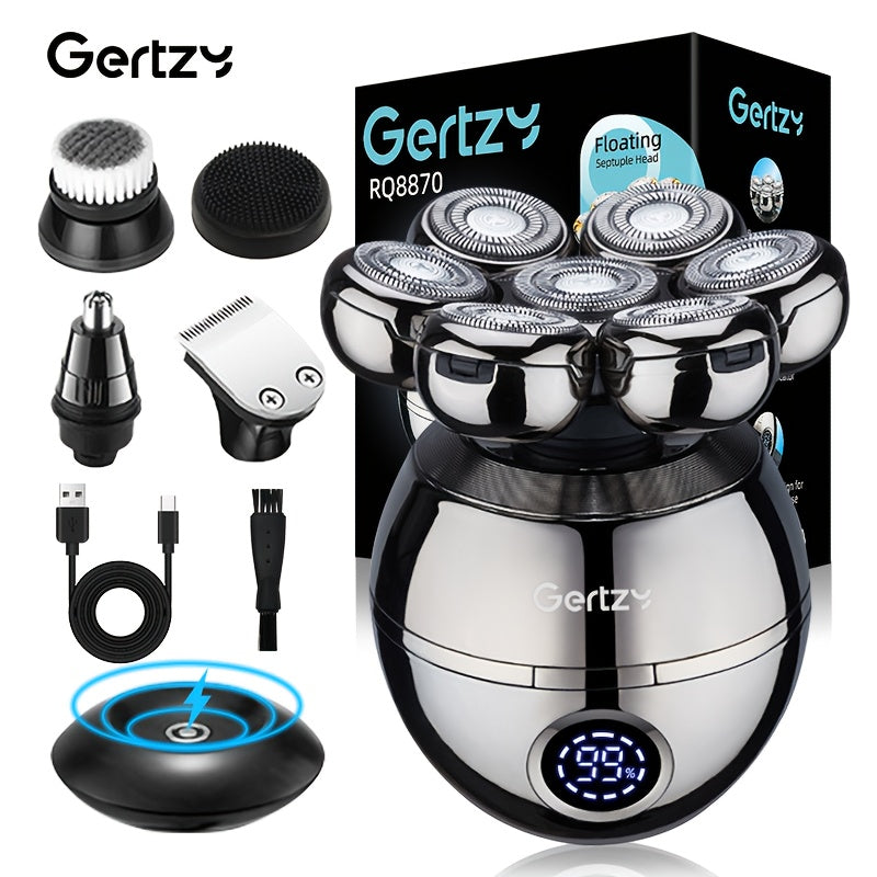 The Grooming Kit for Bald Men: 5-in-1 Electric Head Shaver with Rotary Blades, Clippers, Nose Trimmer, Brush & Massager - Cordless & Rechargeable!