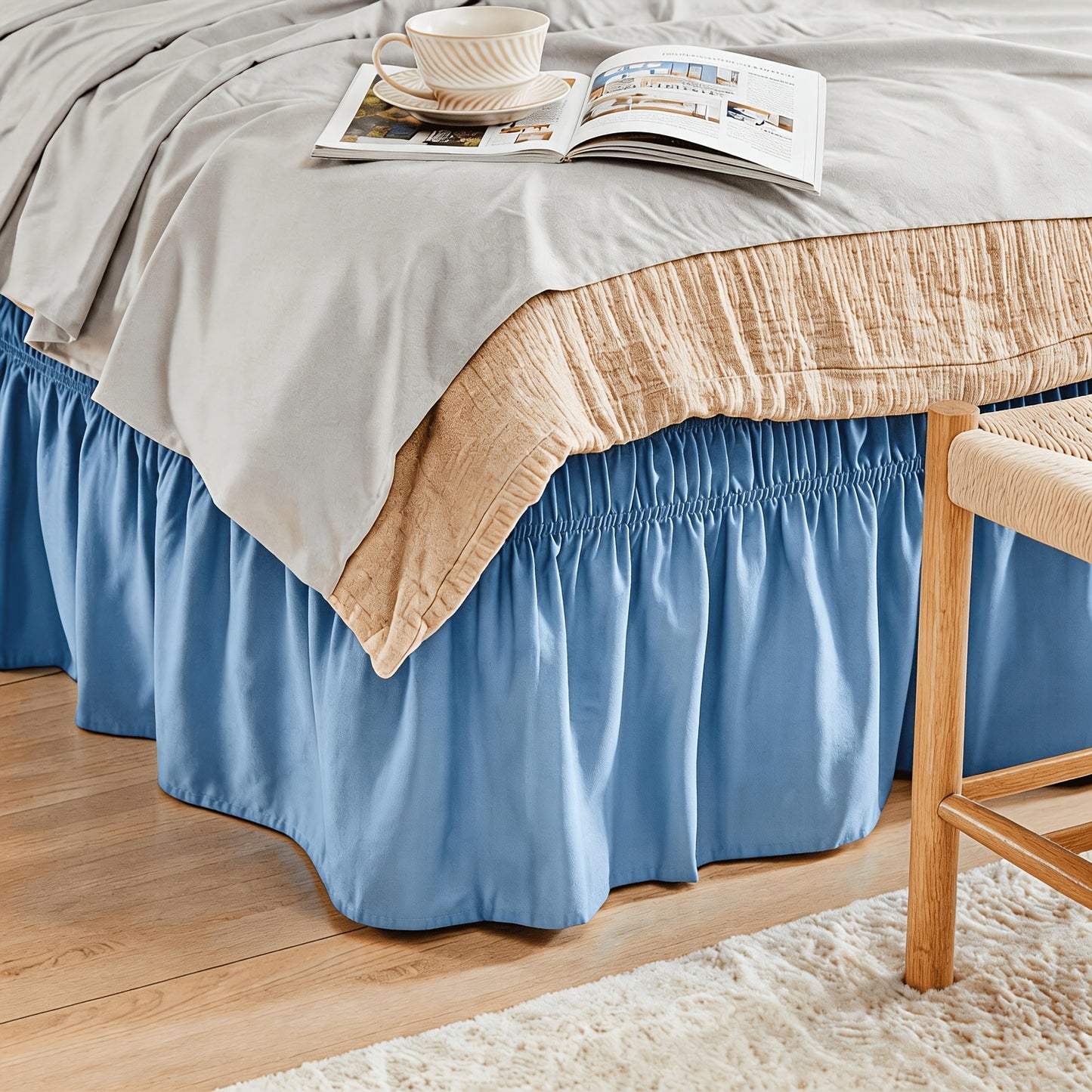 Leafy Bedding Queen Size Bed Skirt with Ruffle Trim - Adjustable Elastic Bed Ruffle, Microfiber Bedding Suitable for Twin/Full/Queen Beds, Machine Washable, Fade Resistant, Easy Fit Wrap Around Skirt, Traditional Style for or Rooms