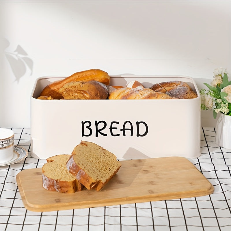 Bread Box with 3 Jars Set for Kitchen Countertop – Metal Bread Box with Bamboo Board Cover, Coffee Sugar Tea Canisters, Large Capacity Farmhouse Food Storage Organizer