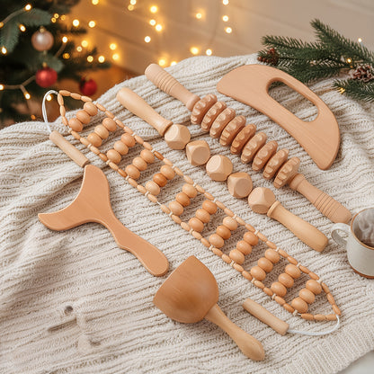 6pcs Wooden Massage Tool Set for Face - Sunhill Manual Facial Massager Kit with Wooden Rollers, Pointed, Bead, and Textured Heads for Full Body Relaxation and Wellness, Massage Tools for Body