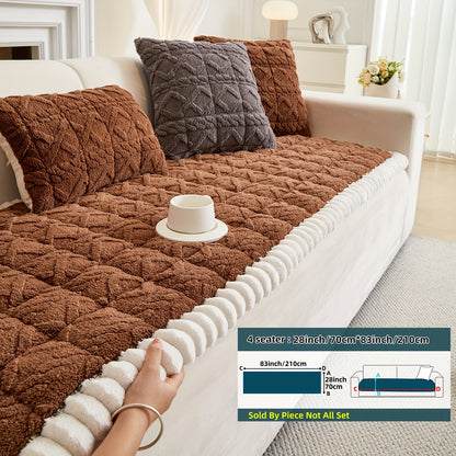 1pc Autumn And Winter Thick Bohemian Style Quilted Sofa Cover with Ruffles, Made Of One-piece Plush Fabric, Machine Washable, Suitable for Anti Slip Protection Of Pets, And Suitable for Decorating Armchairs to 4-seater Segmented Sofas