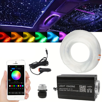 Fiber Optic Star Ceiling Light Kit 1000pcs, 0.5mm x 78.74" RGBW Car Roof Headliner Starlight Kit with App & 24-Key Remote Control, Color Changing Twinkle Lights for Car Interior Home Theater Bedroom