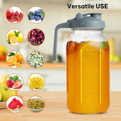 2pcs Mason Jar Pitcher, 64OZ Breast Milk Pitcher Double Leak Proof With Pour Spout Handle, Wide Mouth Iced Tea Pitcher For Fridge, Creamer Container For Coffee, Sun Tea Juice
