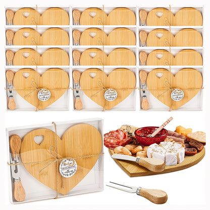12/6Set Bridal Shower Favor Heart Cheese Board Cheese Knives Wood Mini Charcuterie Board Thank You Gift Box For Guest Bridal Prize Wedding Birthday Valentines And Christmas(Acacia & )
