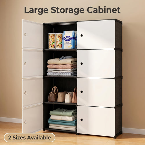 Modular Storage Cabinet, 3-Tier & 4-Tier Magnetic Door Wardrobe Organizer, Large Capacity Stable Load-Bearing Dust-Proof Odor-Free Closet Organizer, Easy To Assemble For Bedroom Dorm Apartment Living Room, Trunks