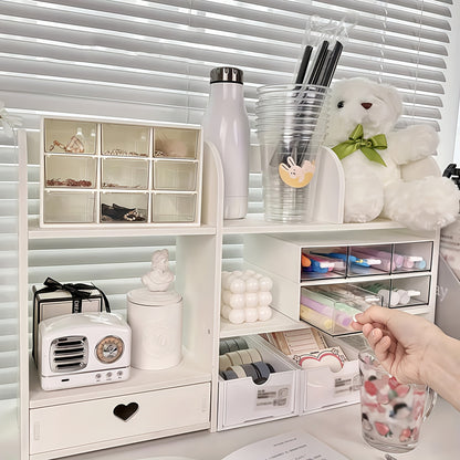 Desktop Organizer Double Layer Desk Shelf – 2-Tier Storage Rack for Office Supplies, Stationery, Cosmetics | Space-Saving Bookshelf for Bedroom, Dorm, Home Office, Waterproof Wood-Plastic