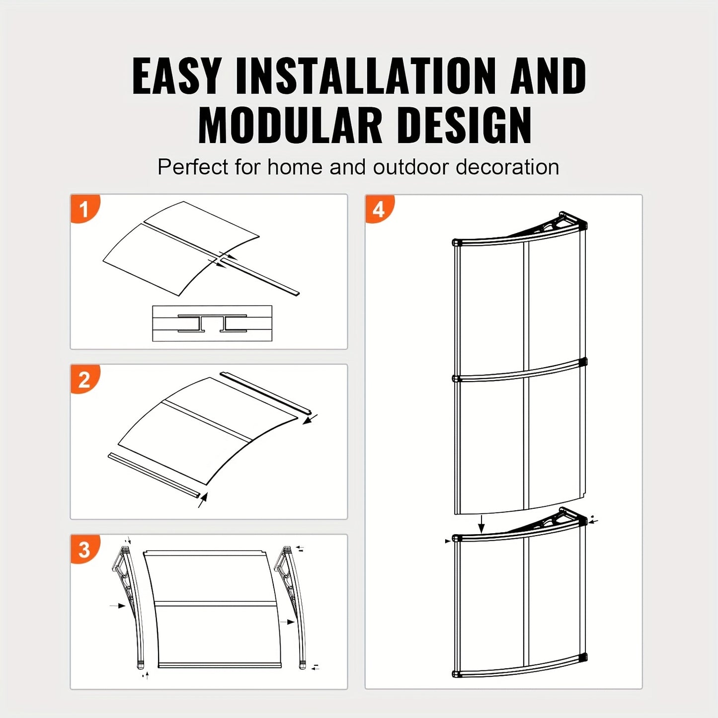 Awning for Windows And Doors Measuring 120 by 38 Inches, Featuring Plastic Brackets And Aluminum Strips for Sun Protection, Resistant to UV Rays, Rain, And Snow, Easy to Set Up, And Built to Last