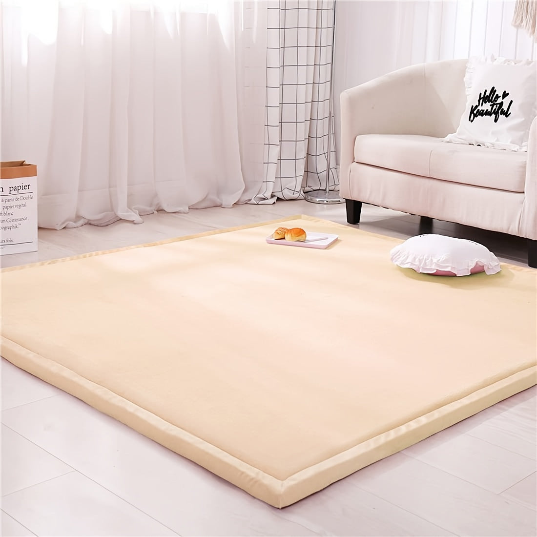 1pc Japanese Tatami Rug, Coral Velvet Area Rug, Baby Mat for Floor Play, 1.18inch Thick Crawling Rugs, Padded Foam Rug for Kids Playroom, Playpen, Nursery, Living Room, Yoga Mat