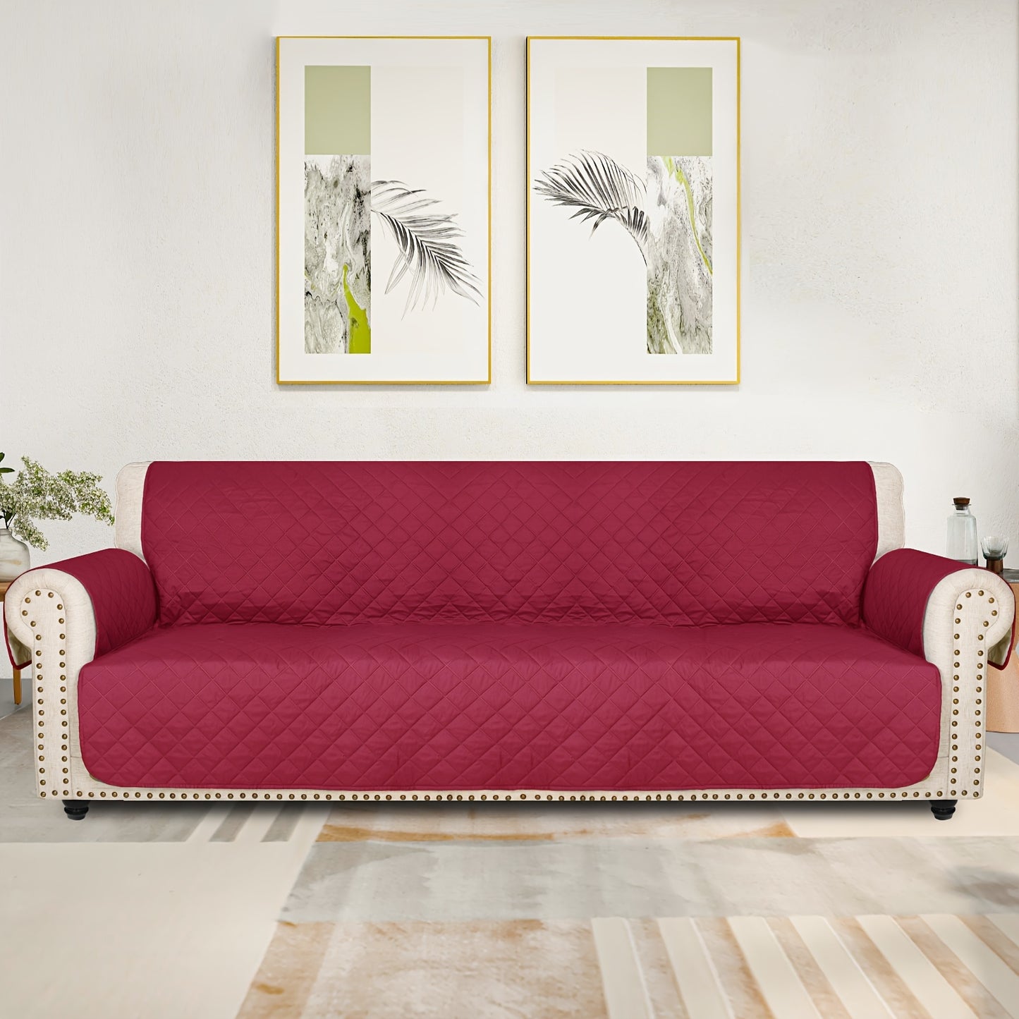 Universal Fit Sofa Slipcover Protector , Washable, Recliner & Loveseat Compatible, Elastic Strap, Pet-Friendly, Easy-On Design For 3, 4 Seater Sofas In Living Room.