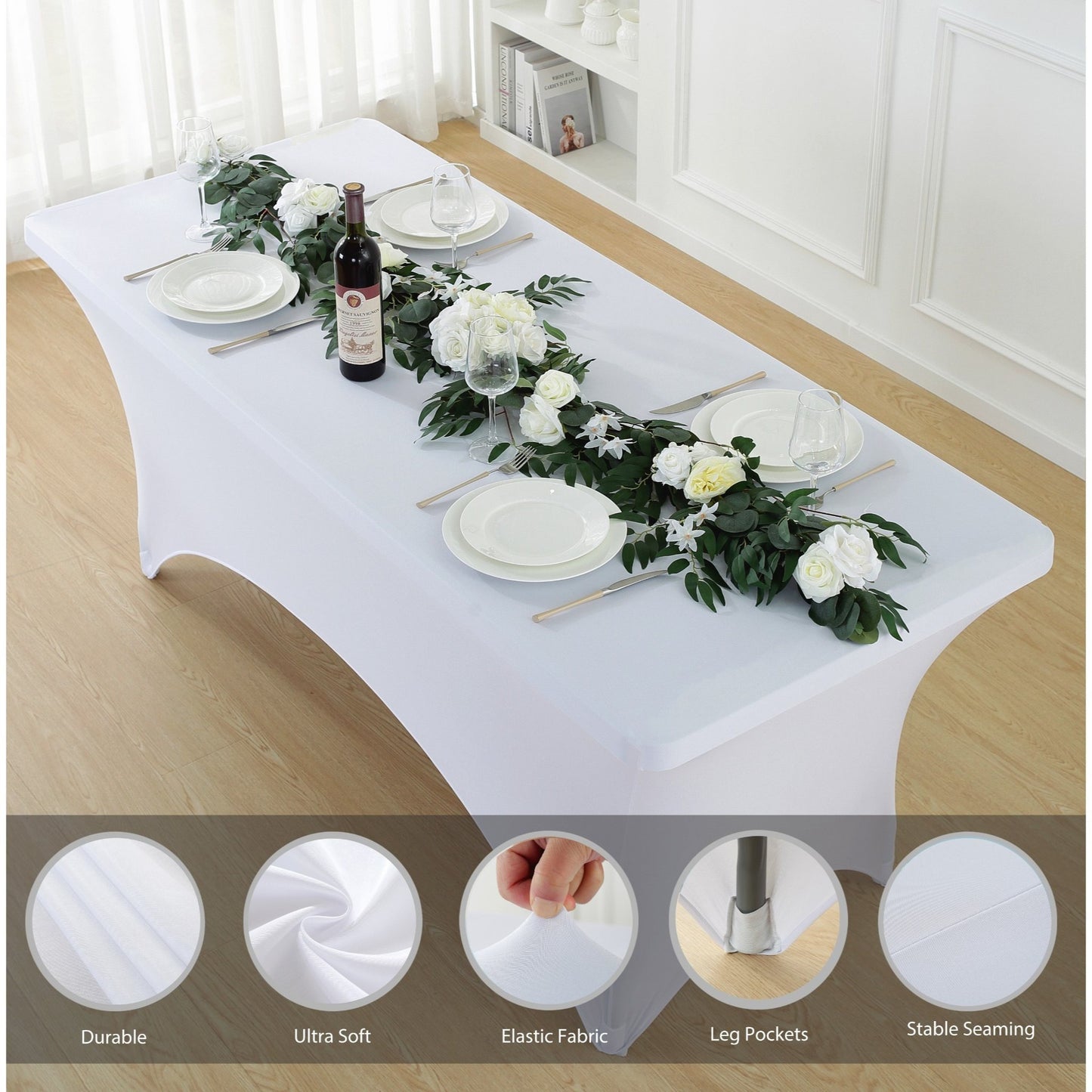 3/5pcs Spandex Tablecloth, Premium Spandex Table Cover, Fitted tablecloth, Wrinkle Resistant Stretchable Rectangle Table Cover For Event, Wedding & Parties