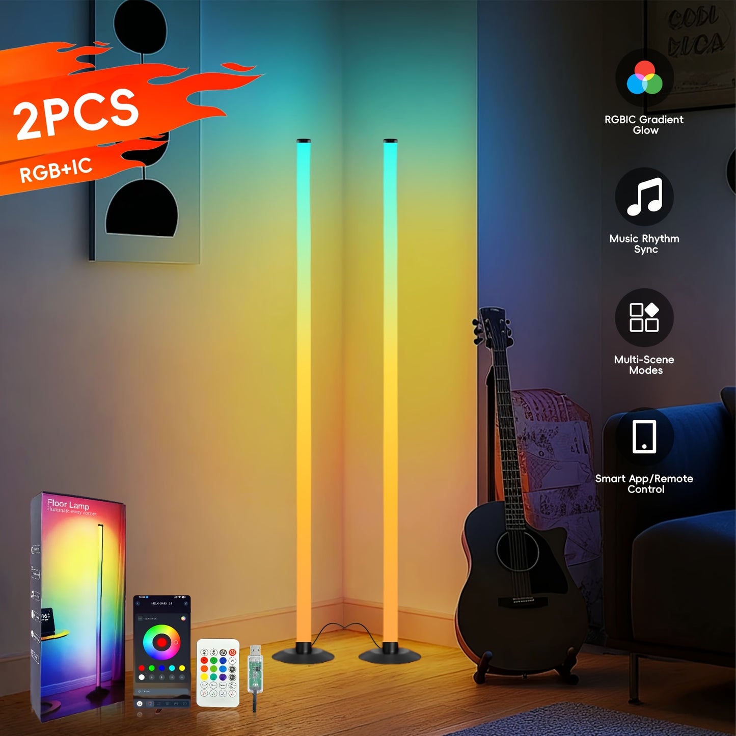 HKmm RGB RGB Floor Lamp With Remote Control - USB-Powered, Color Changing, Adjustable Brightness & Color, Modern Space-Themed Design For Living Room, Bedroom