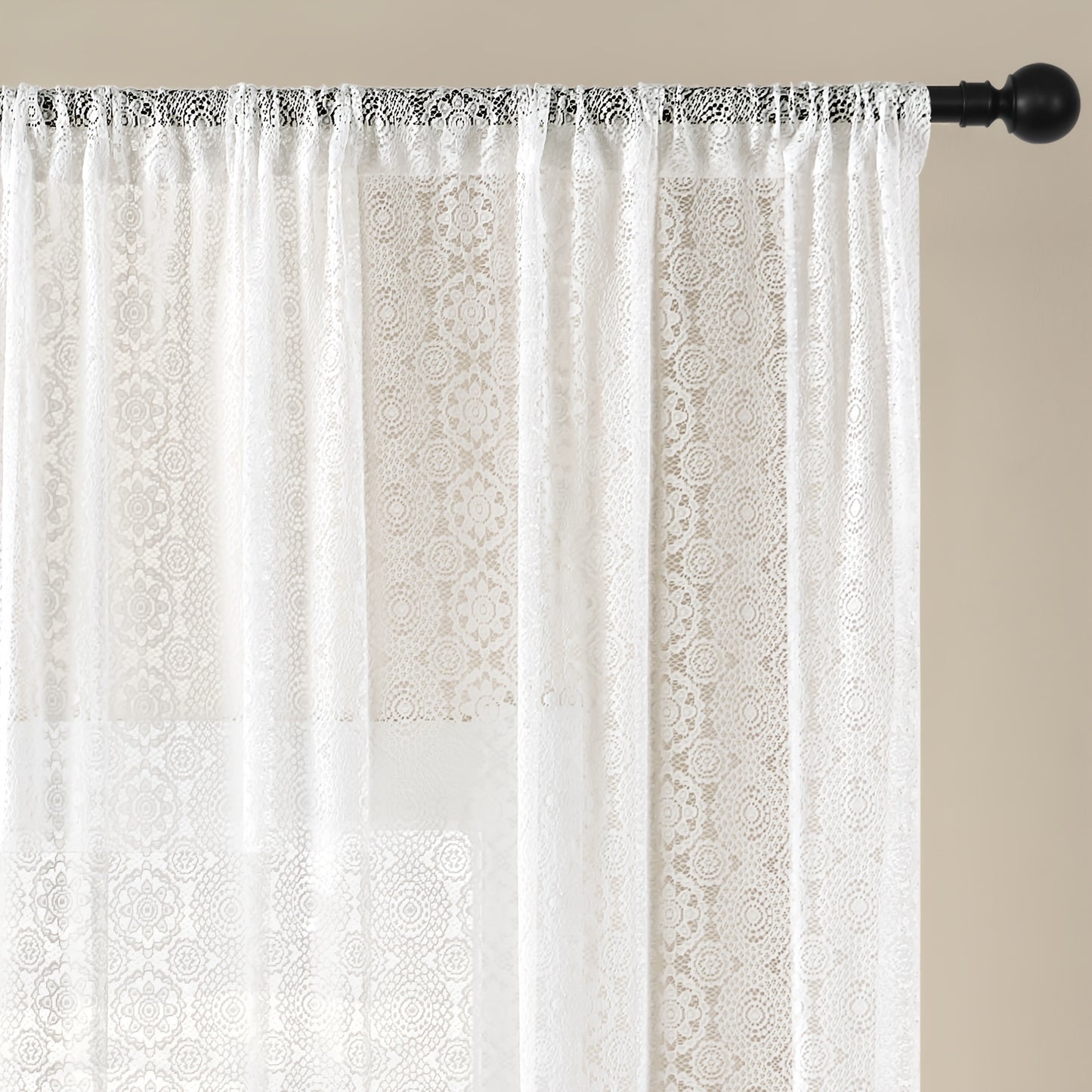 1pc of French Retro Romantic White Lace Embroidered Mesh Chiffon Curtain - Top Pole Through Living Room Decoration Partition Curtain, Bedroom Window Finished Chiffon Window