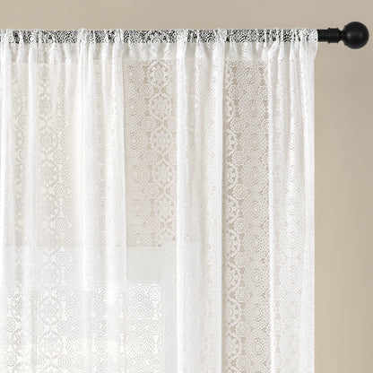 1pc of French Retro Romantic White Lace Embroidered Mesh Chiffon Curtain - Top Pole Through Living Room Decoration Partition Curtain, Bedroom Window Finished Chiffon Window
