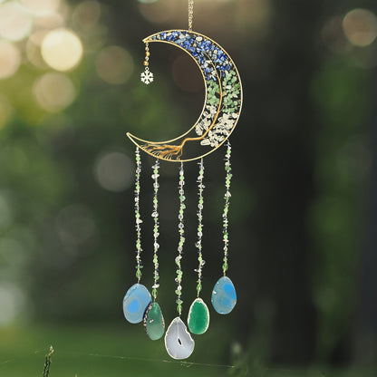 Handmade Moon Agate Tree Hanging Ornament, Unique Boho Suncatcher, Birthday Holiday Christmas Gift for Mom, Friends & Her
