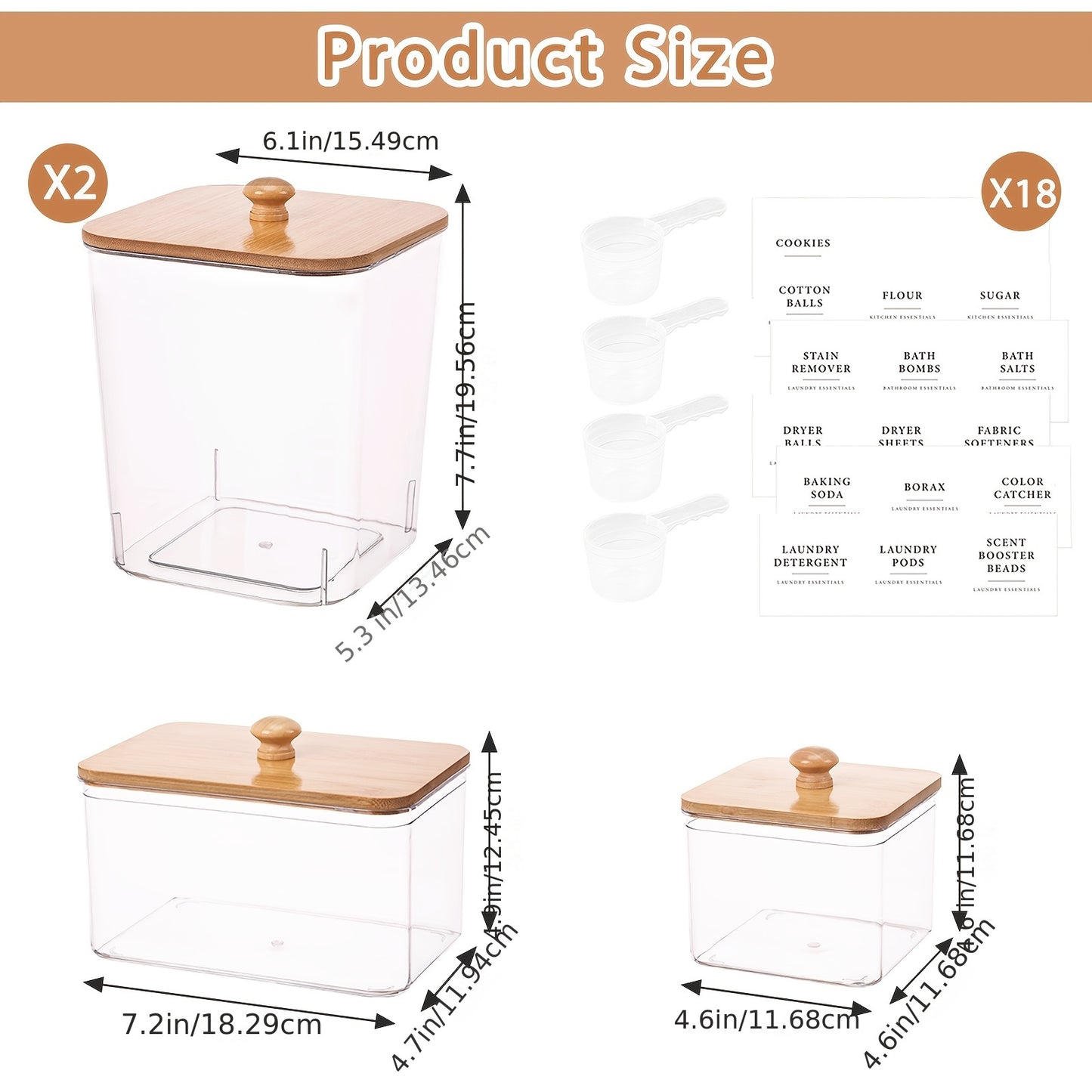 Containers for a Set of Four Laundry Pods, Designed for Storing Laundry Detergent And Organizing The Laundry Area, Complete with Lids, Scoops, And Labels for Detergent, Dryer Balls, And Bead Containers