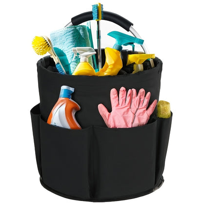 Foldable 4.49gal Cleaning Caddy Organizer with Handle - Portable Storage Basket for Cleaning Supplies, Toiletries & Garden Tools | Multi-Purpose Collapsible Bucket Bag for Home, Travel & Outdoor Use (Black), Shelf Baskets
