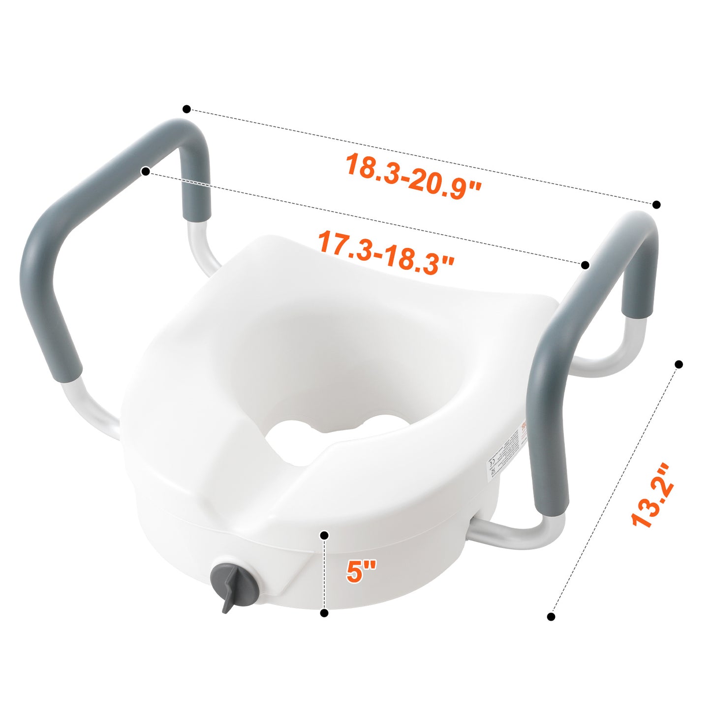 Raised Toilet Seat with Arms for Seniors & Elderly - 5 Inch Elevated Toilet Seat, 350 lbs Capacity, Twist Lock, Adjustable Armrests with Padding, Fits Round & Elongated Toilets