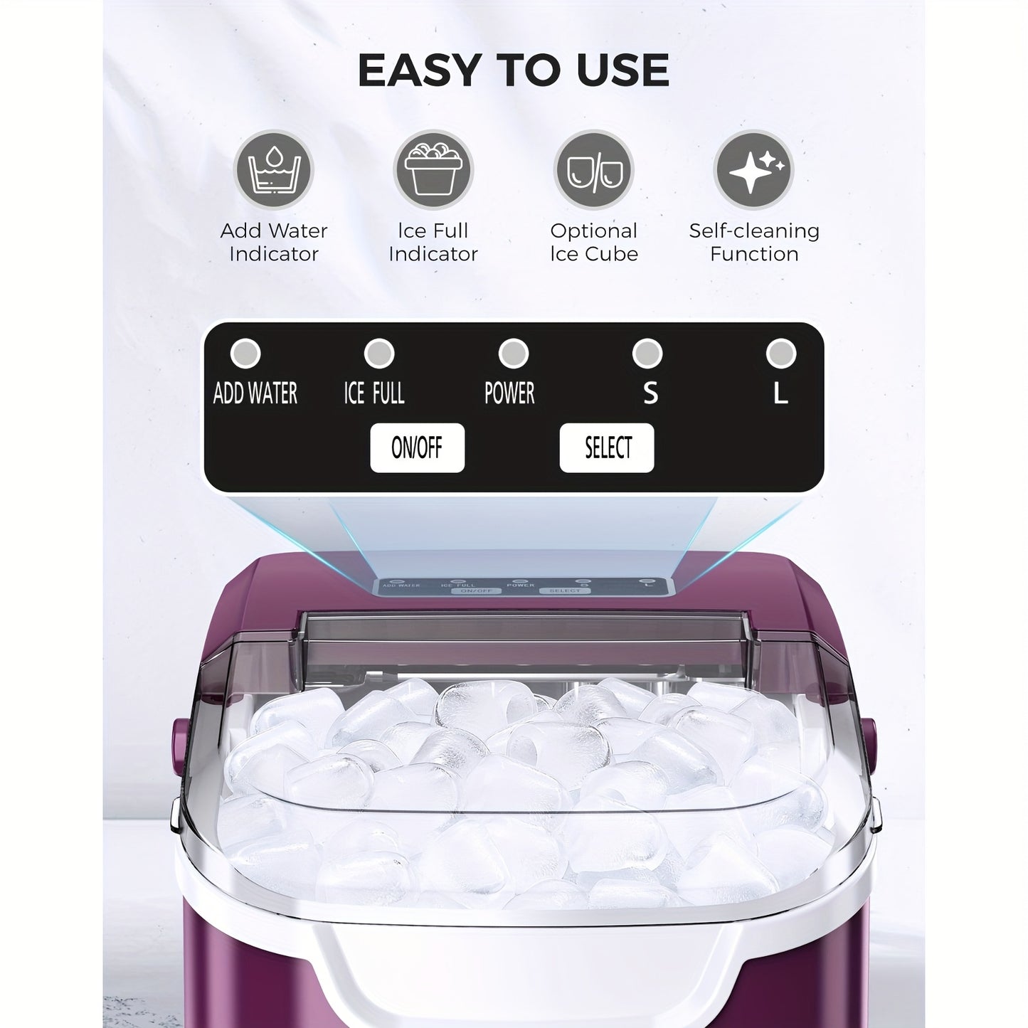 Ice Maker Machine, 8 Ice Cubes in 6 Mins, 26Lb/Day Ice with 2 Sizes - Portable Mini, Energy Saving And Basket/Scoop for Home/Party/Travel/Camping/Bar, Black
