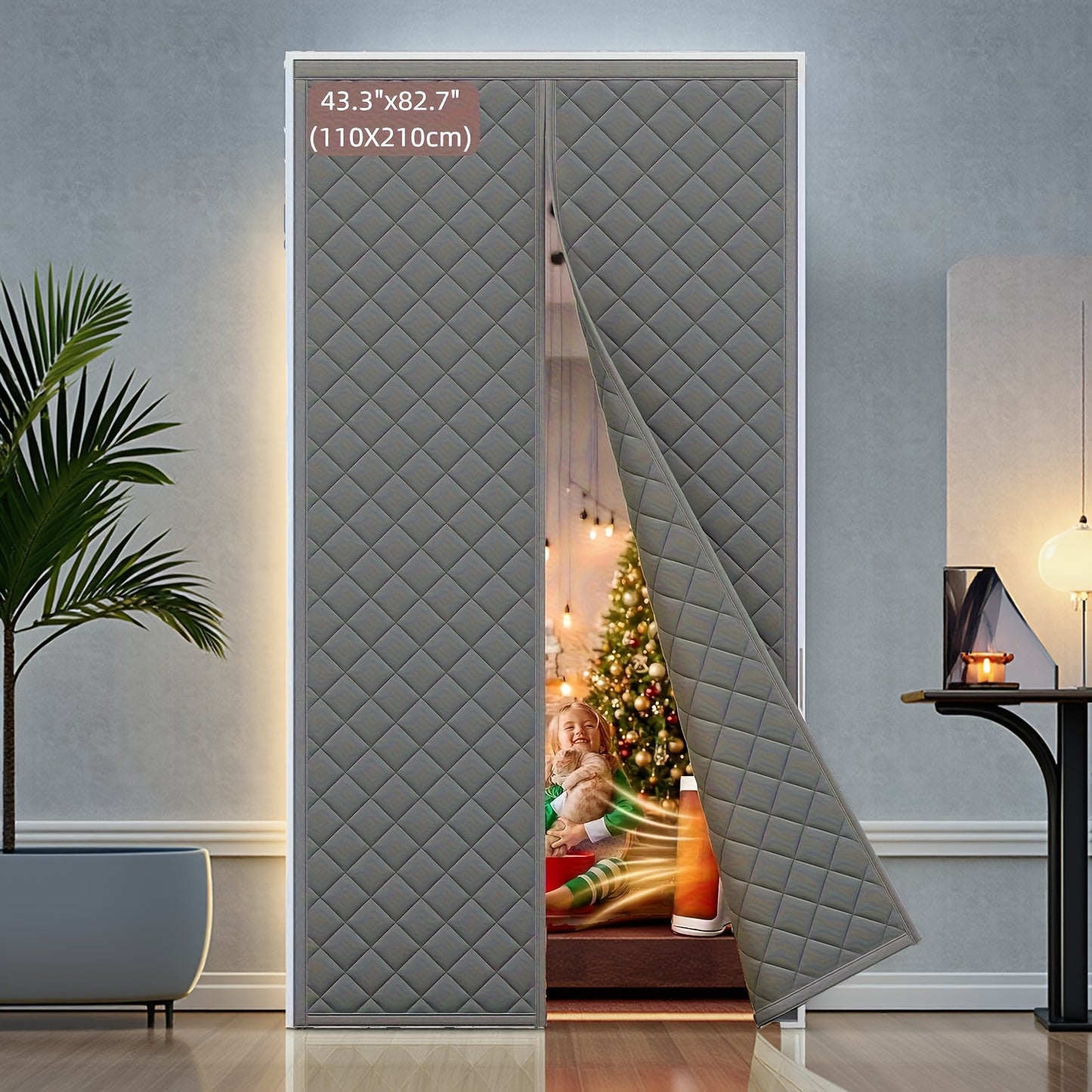 Magnetic Thermal Insulated Door Curtain, Fits 36" X 80" Door (Curtain Size 38'' X 82''), Insulation Cover Blanket for Winter/Sliding Glass/Patio Doors, Keep Cold Out, Grey/Brown
