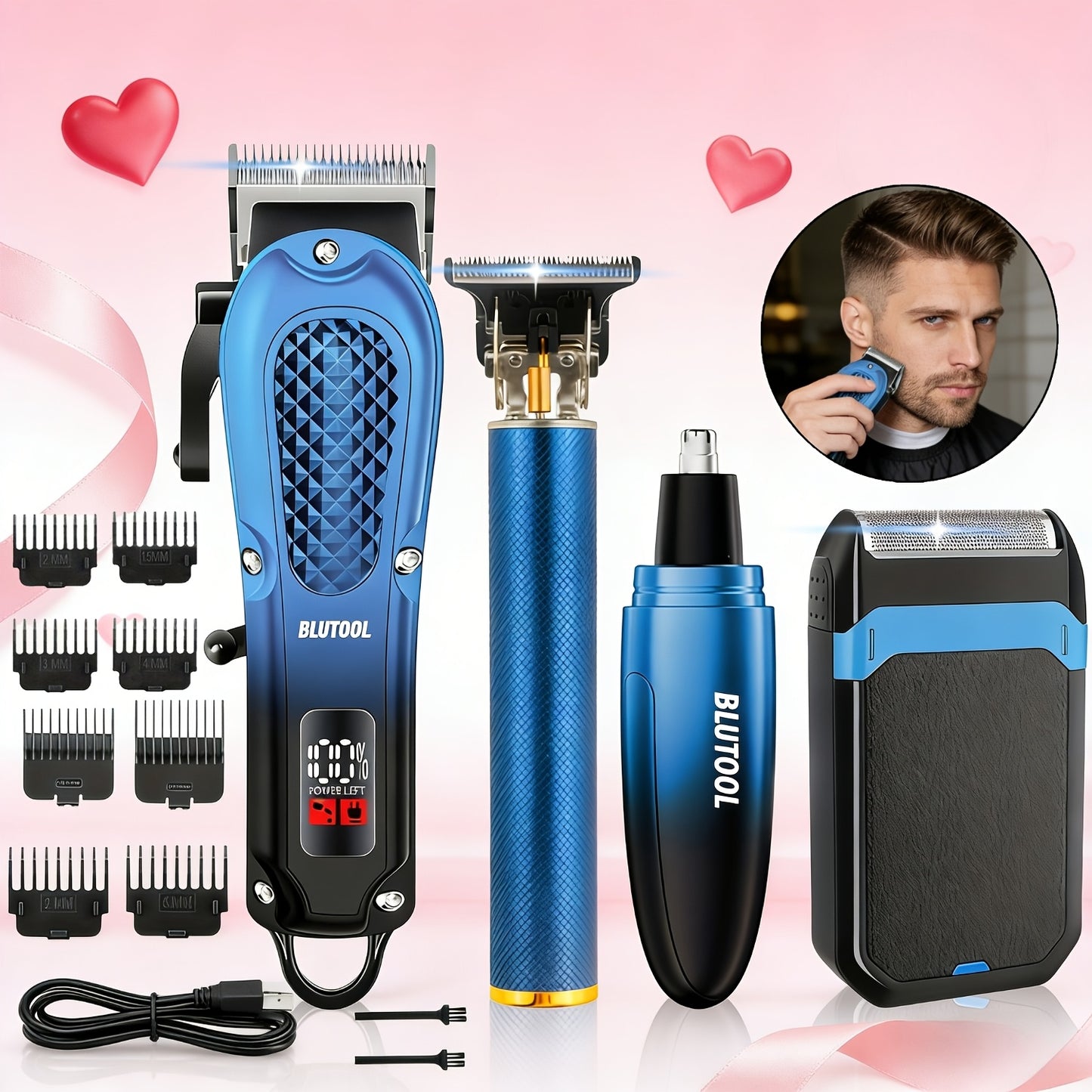 2/ 4pcs USB Rechargeable Men'S Grooming Set: 4pcs Set Includes A Hair Clipper, An Electric Shaver, And A Nose/ear Hair Trimmer, Featuring An LCD Battery Display; 2pcs Set Includes Two Hair Clippers. Makes An Ideal Gift For A Husband Or Boyfriend.
