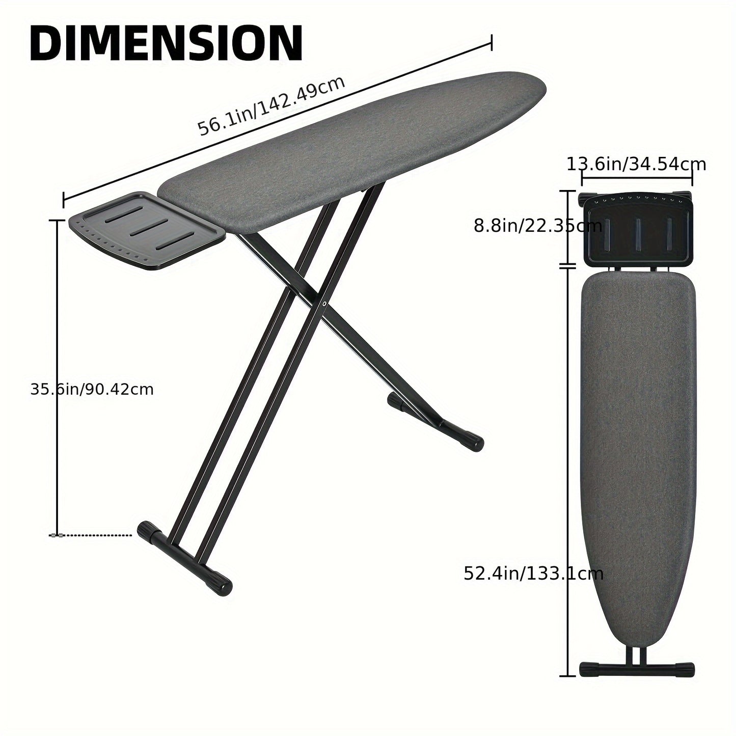 Full-Sized Ironing Board, Lightweight Design with an Rest, Featuring a Thick Heat-Resistant Cover with Padding, Adjustable Height, And Sturdy Anti-Skid Metal Legs, Measuring 43X13 in Black