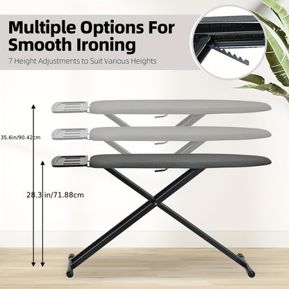 Full-Sized Ironing Board, Lightweight Design with an Rest, Featuring a Thick Heat-Resistant Cover with Padding, Adjustable Height, And Sturdy Anti-Skid Metal Legs, Measuring 43X13 in Black