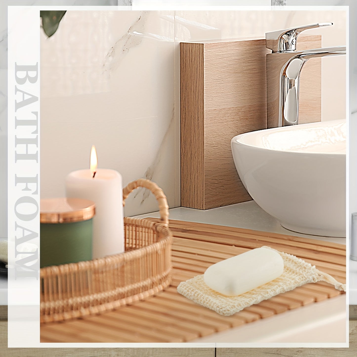 60pcs Soap Exfoliating Bag Holder Set | Mesh Sisal Bag and Wood Holder for Shower and Bath Use, Rectangular Shape, Brand: CHUMIA