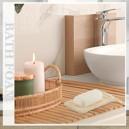 60pcs Soap Exfoliating Bag Holder Set | Mesh Sisal Bag and Wood Holder for Shower and Bath Use, Rectangular Shape, Brand: CHUMIA
