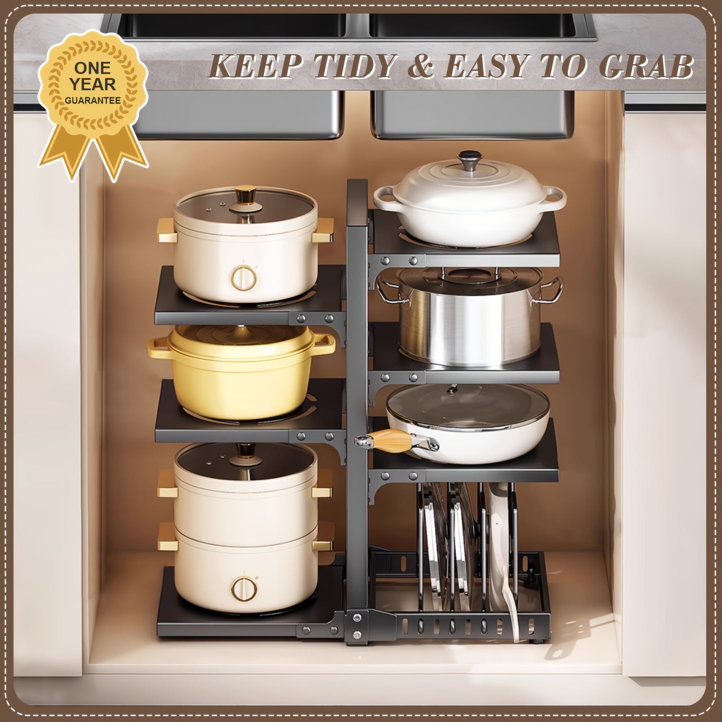 2/3/4/5/7-Tier Adjustable Kitchen Storage Rack, Multi-Layer Drain Organizer For Pots, Pans And Cutlery, Paint Finish, Black, Kitchen Storage,Pot Racks