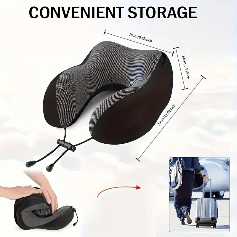 U-shaped Travel Pillow with Cap- Adjustable Portable Neck Pillow Suitable for Airplane and Home Use. Moderately Soft Fabric, Removable and Washable. Neck Support Pillow| Ergonomic Design| Pillow| Travel Pillow(includes Eye Mask)