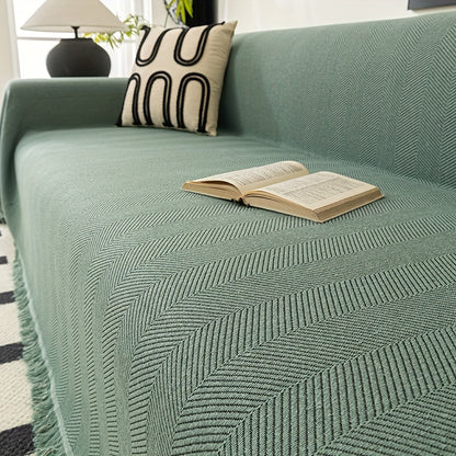 1pc of Herringbone Patterned Solid Color Sofa Cover, a Modern And Versatile Throw for Sofas, Designed to Be with Tassels, Made from Washable Polyester Fabric, Suitable for Single, Double, Triple, And Quadruple-Seater Sofas