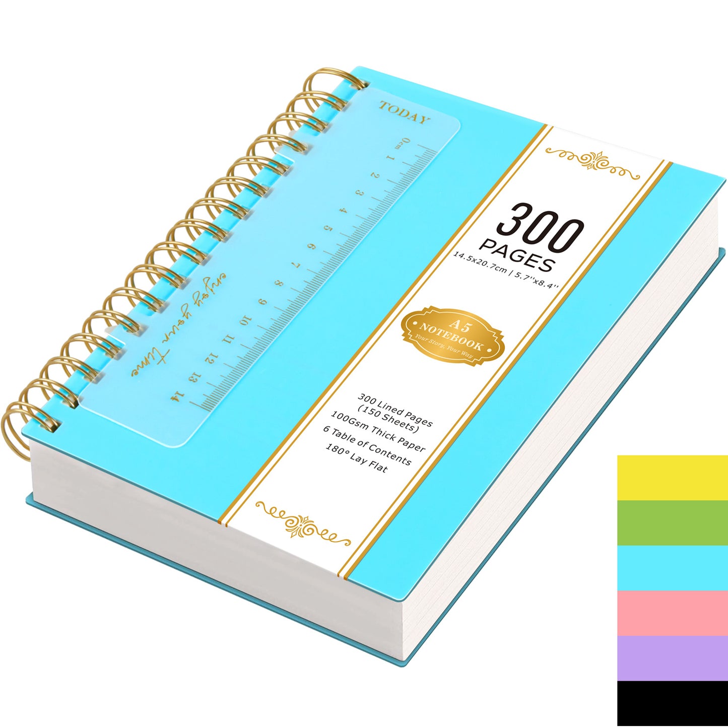 [Hardcover Notebook] Lined Spiral Journal Notebook, A5 College Ruled Thick Journals, 300 Pages Hardcover Notebook for Women Men, PVC Waterproof Cover Note Pad for Office School, 100GSM Paper, 5.7'' X 8.4'', Back to School