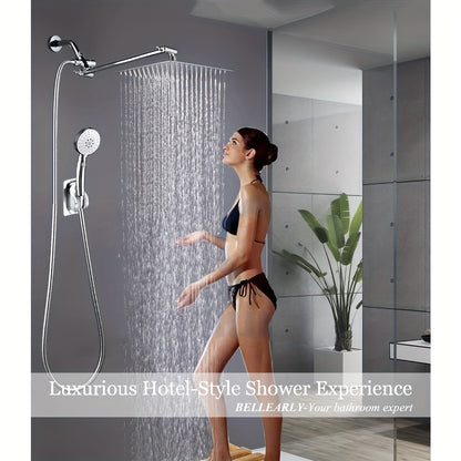 High Pressure Rainfall 12 Inch Shower Head/Handheld Showerhead Combo/ 12 Inch Adjustable Shower Extension Arm, 4-Spray, 78-inch Hose, Adhesive Showerhead Holder, Chrome,for Shower Use Only