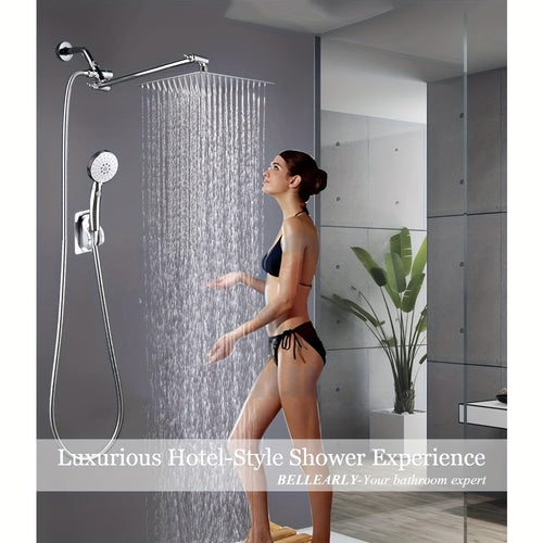 High Pressure Rainfall 12 Inch Shower Head/Handheld Showerhead Combo/ 12 Inch Adjustable Shower Extension Arm, 4-Spray, 78-inch Hose, Adhesive Showerhead Holder, Chrome,for Shower Use Only