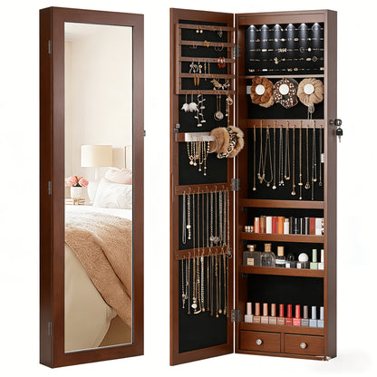 [Luxury Jewelry Organizer Storage] 47.2" Floor-to-Ceiling Jewelry Box, Armoire 6 LEDs & Dual Lock- Mirror-Integrated Storage And Organization for Necklace Displays & Earring Organization., Jewelry Armoires