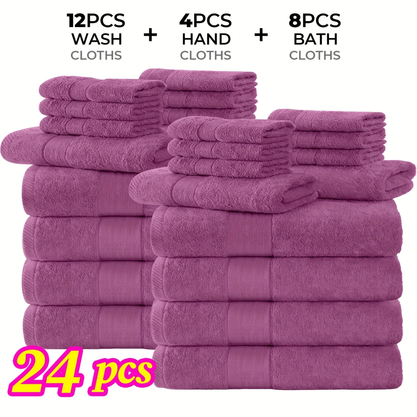 Luxury 12/24pcs Bath Cloths Set, Hotel Quality Thick Bath Cloths | Highly Absorbent & Quick-Dry | 4 Bath Cloths & 6 Hand & 2 Washcloths, Cotton For Hotel Spa Gym & Home Bathroom Essentials, Wash Cloths