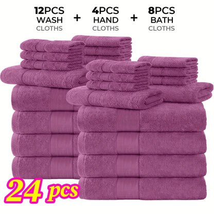 Luxury 12/24pcs Bath Cloths Set, Hotel Quality Thick Bath Cloths | Highly Absorbent & Quick-Dry | 4 Bath Cloths & 6 Hand & 2 Washcloths, Cotton For Hotel Spa Gym & Home Bathroom Essentials, Wash Cloths