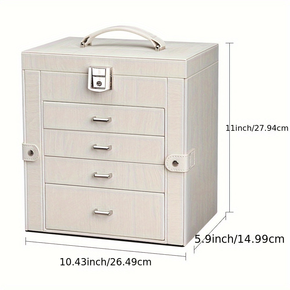 Large Jewelry Box, 5-Tier PU Leather Jewelry Organizer with Lock, Multi-Functional Storage Case with Mirror, Jewelry Organizer for Bracelets, Earrings, Rings, Necklaces, Mother'S Day, Jewelry Boxes