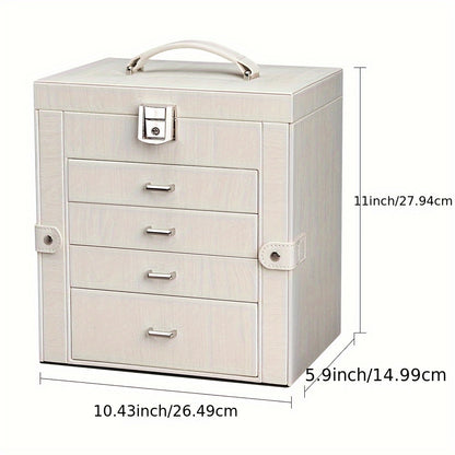 Large Jewelry Box, 5-Tier PU Leather Jewelry Organizer with Lock, Multi-Functional Storage Case with Mirror, Jewelry Organizer for Bracelets, Earrings, Rings, Necklaces, Mother'S Day, Jewelry Boxes
