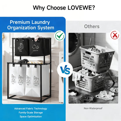 Double Laundry Basket with Removable Bins (No Wheels) - Collapsible 2-Tier Laundry Sorter - Oxford Fabric & Frame - Clothes Hamper for Kids, Adults, Travel, Add 10 Cable Ties for Securing