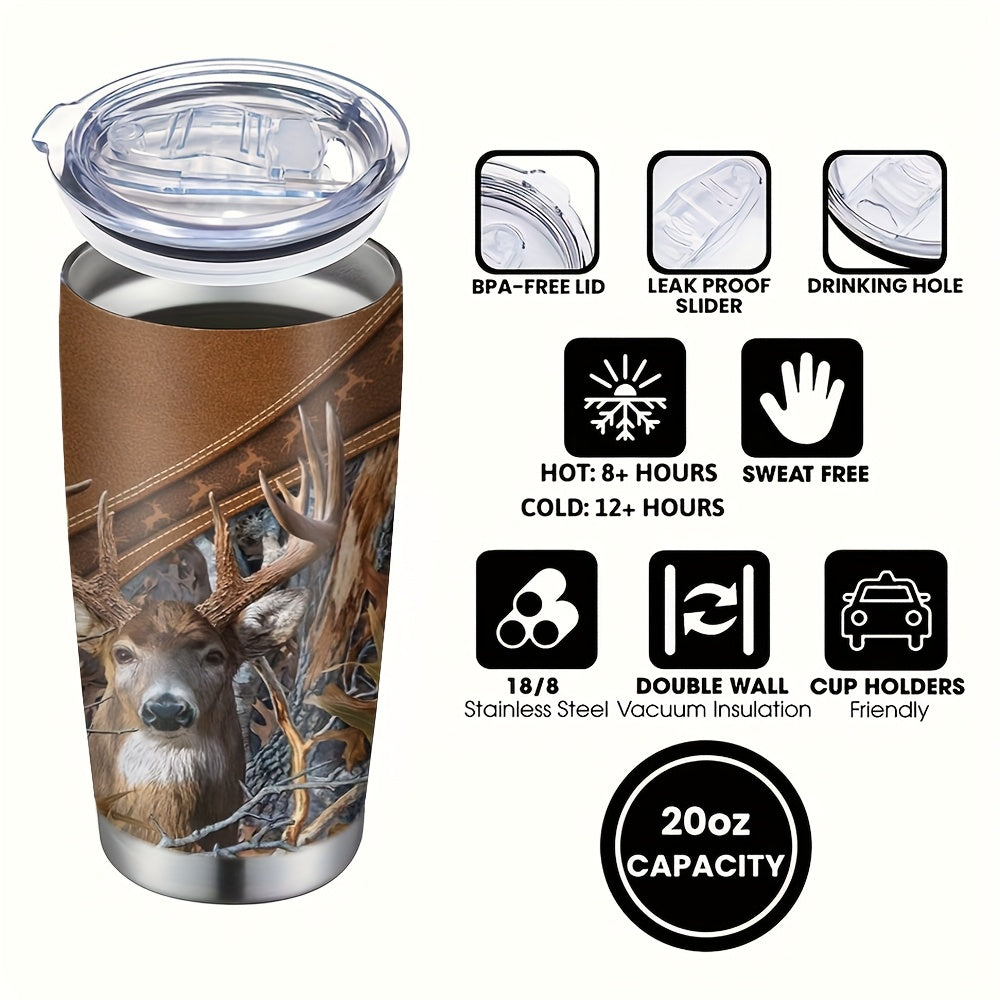 Forest Hunting Design Coffee Mugs, Stainless Steel Insulated Tumbler with Lid And Straw, Beverage Container & Travel Cup for Hot & Cold Drinks, 20oz Camping Drinkware, Ideal Gift for Men, Birthday, Holiday, Parties, Thanksgiving, Halloween, Christmas