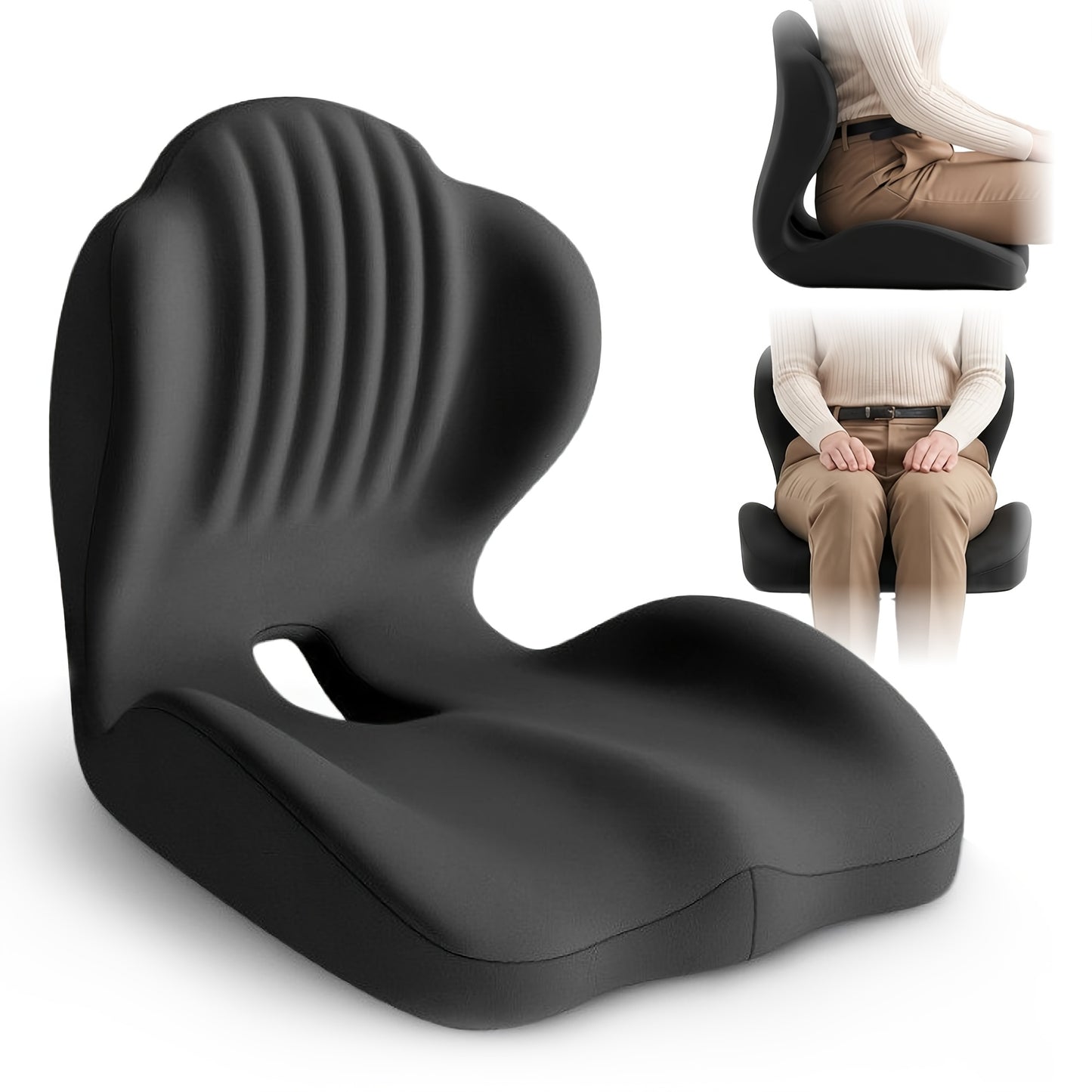 Memory Foam Seat Cushion Ergonomic with Back Support & Breathable Hollow Design – Comfortable Chair Pad for Office, Car Seat & Long Sitting, Unisex Gift