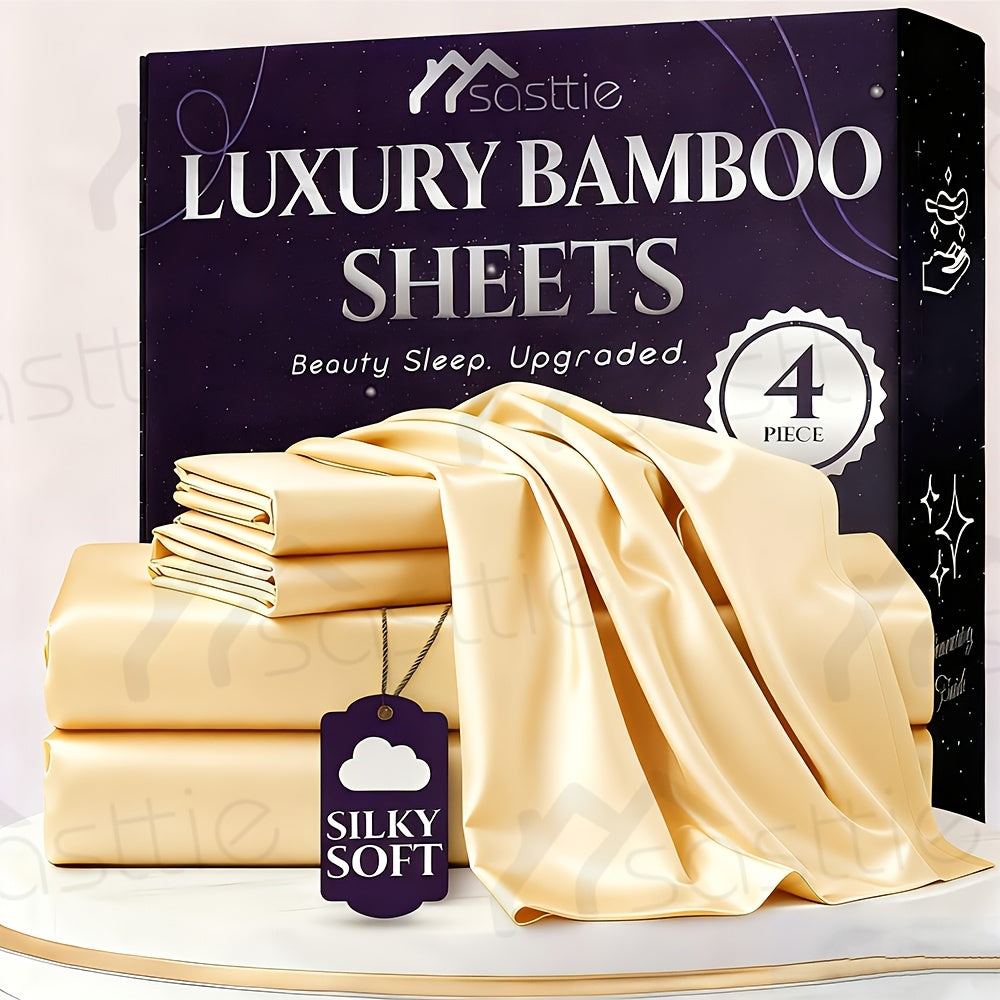 Bamboo Bed Sheet Set - 100% Bamboo Blend - 16" Deep Pocket with Elastic - Breathable Hotel Sheets And Pillowcase Set - Great Christmas Gifts