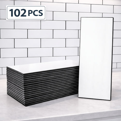 Peel and Stick Subway Tiles 102 Pieces 3x6 Inch Glossy White PVC Self Adhesive Kitchen Backsplash Bathroom Fireplace Wall Panels Waterproof Heatproof Scratch Resistant DIY Remodeling