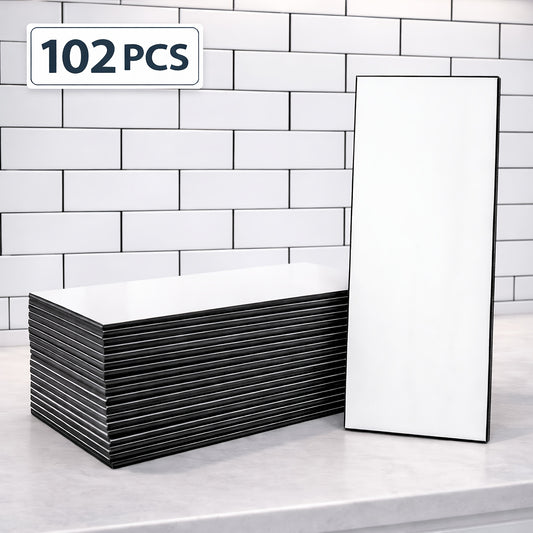 Peel and Stick Subway Tiles 102 Pieces 3x6 Inch Glossy White PVC Self Adhesive Kitchen Backsplash Bathroom Fireplace Wall Panels Waterproof Heatproof Scratch Resistant DIY Remodeling