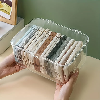 Clear Acrylic Phone Case Organizer With Lid - Versatile Desktop Storage Basket For Home And Office Essentials