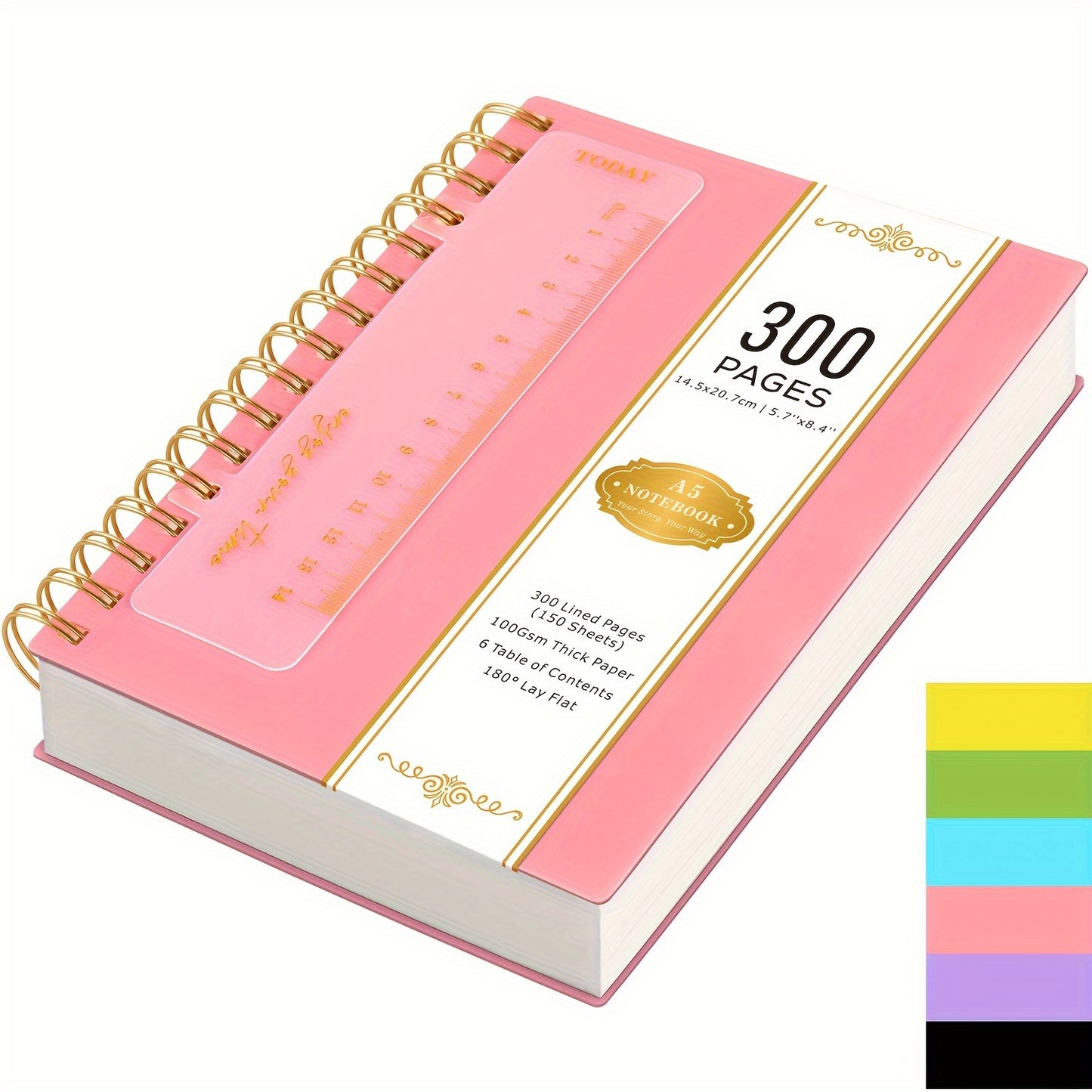 [Hardcover Notebook] Lined Spiral Journal Notebook, A5 College Ruled Thick Journals, 300 Pages Hardcover Notebook for Women Men, PVC Waterproof Cover Note Pad for Office School, 100GSM Paper, 5.7'' X 8.4'', Back to School